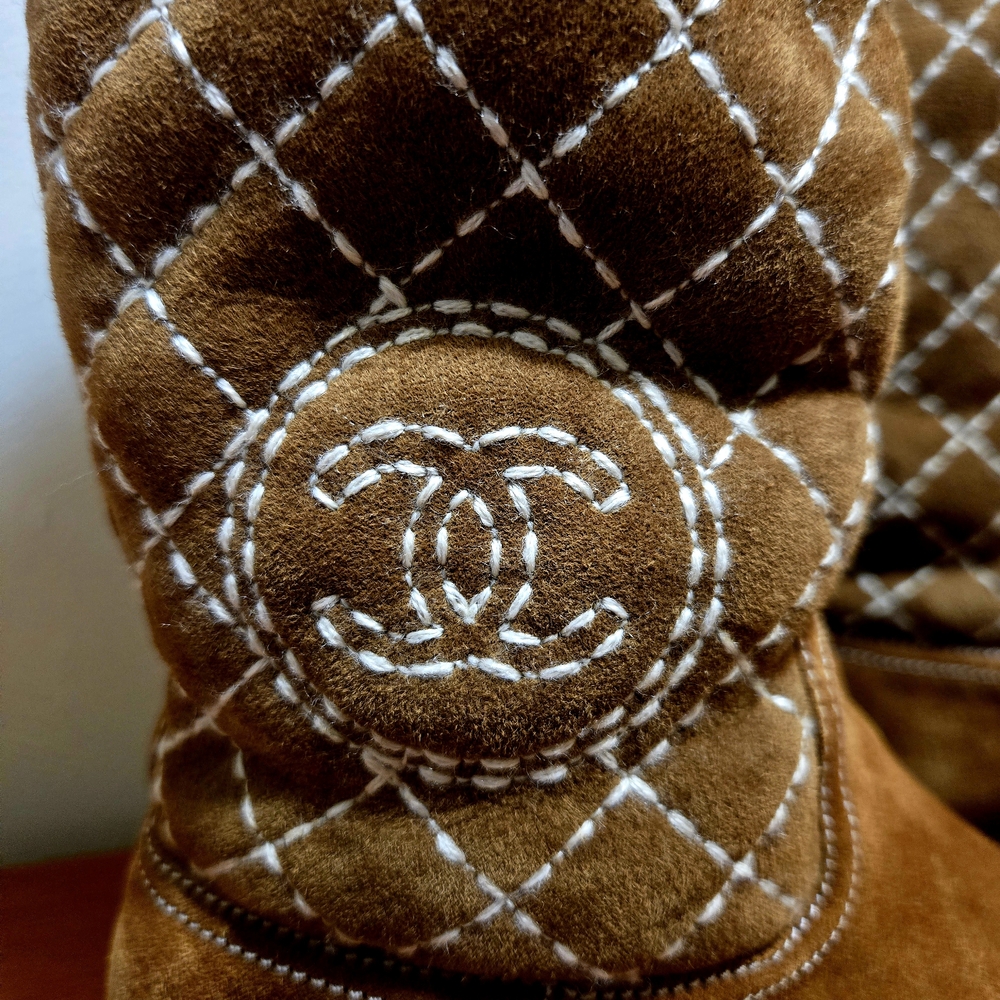 Chanel Quilted Brown Suede Boots